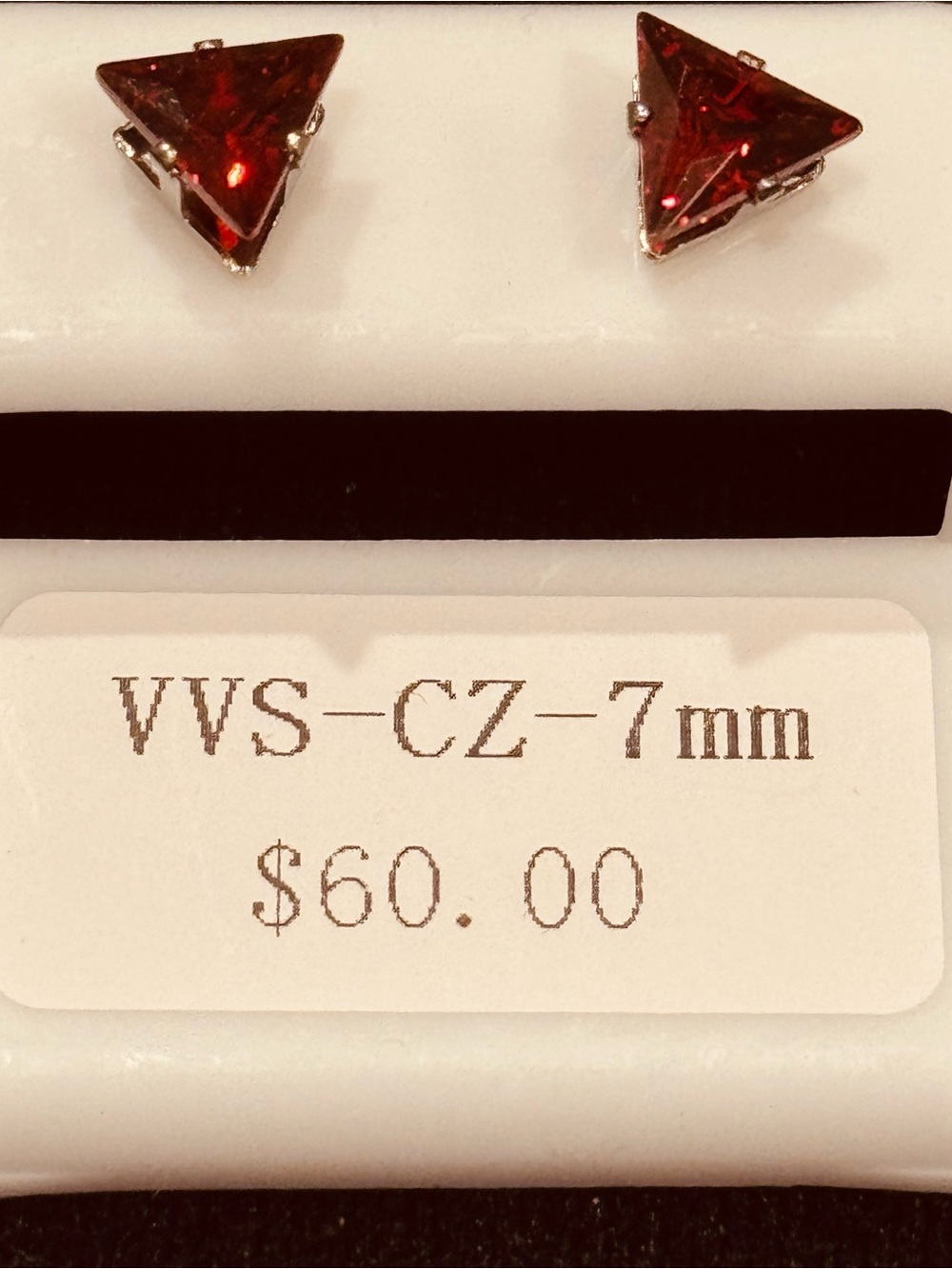 AJ USA Stainless Steel Trillion Cut Red Garnet VVS CZ Stud Earrings NWT